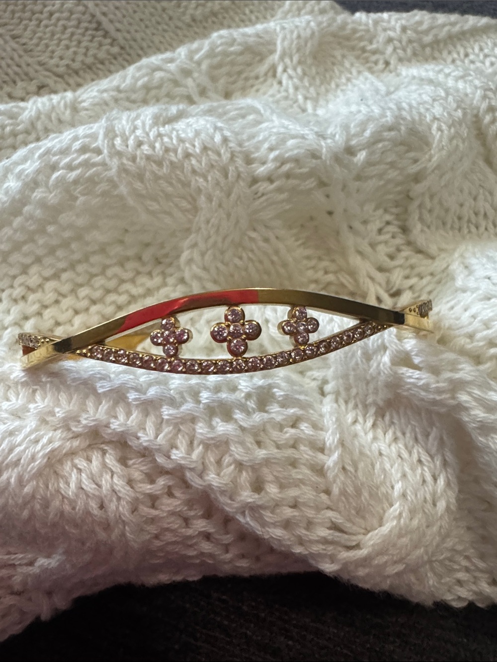Stainless steel Gold Rhinestone cross  Floral Barrette - Pink Crystals
